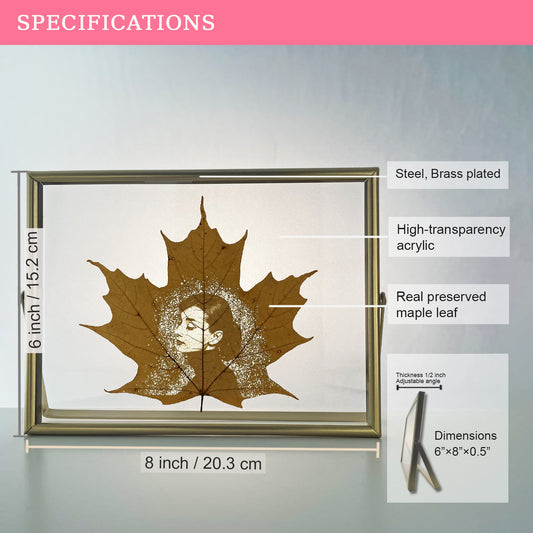 Sugar Maple Leaf Art – Personalized Photo Carving in Gold Metal Frame | LaMem