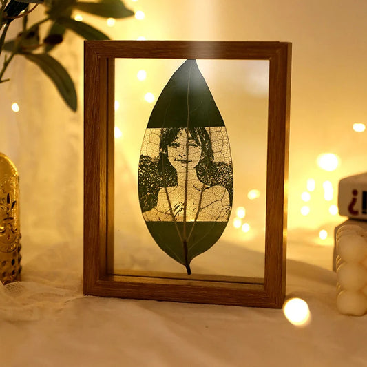 Cinnamon Leaf Engraving – Custom Photo on Real Leaf in Walnut MDF Frame | LaMem