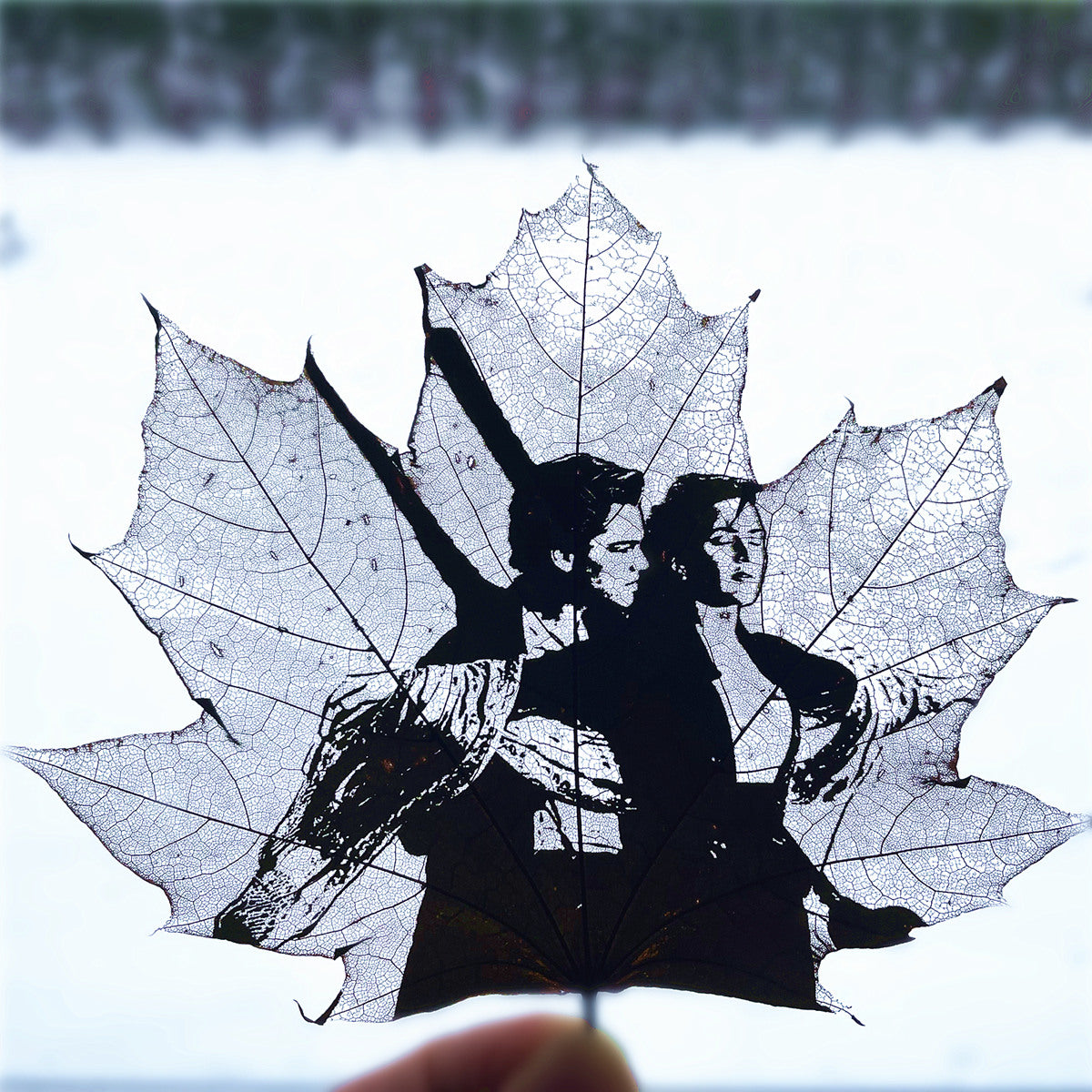 Skeletonized Maple Leaf Art – Personalized Photo Carving in Walnut MDF Frame | LaMem