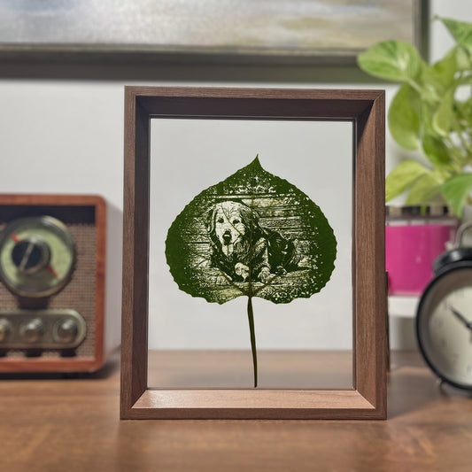 Aspen Leaf Art – Personalized Portrait Engraving in Walnut Frame | LaMem