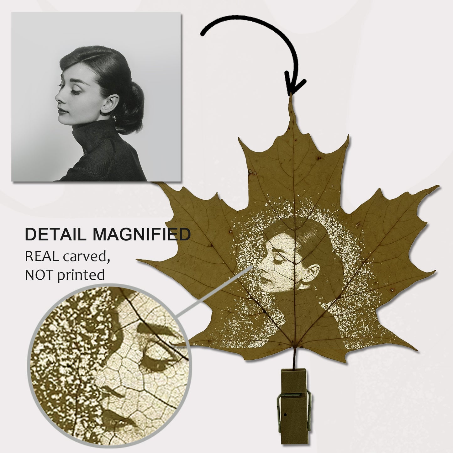 Sugar Maple Leaf Art – Personalized Photo Carving in Frameless Display with Walnut Base | LaMem