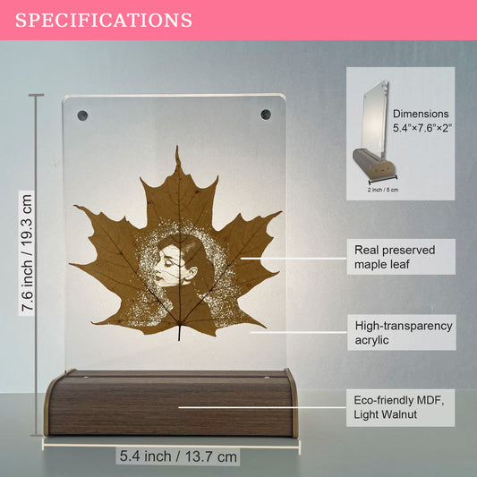 Sugar Maple Leaf Art – Personalized Photo Carving in Frameless Display with Walnut Base | LaMem