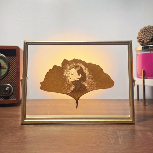 Ginkgo Leaf Art – Personalized Photo Carving in 6x8 Gold Metal Frame | LaMem