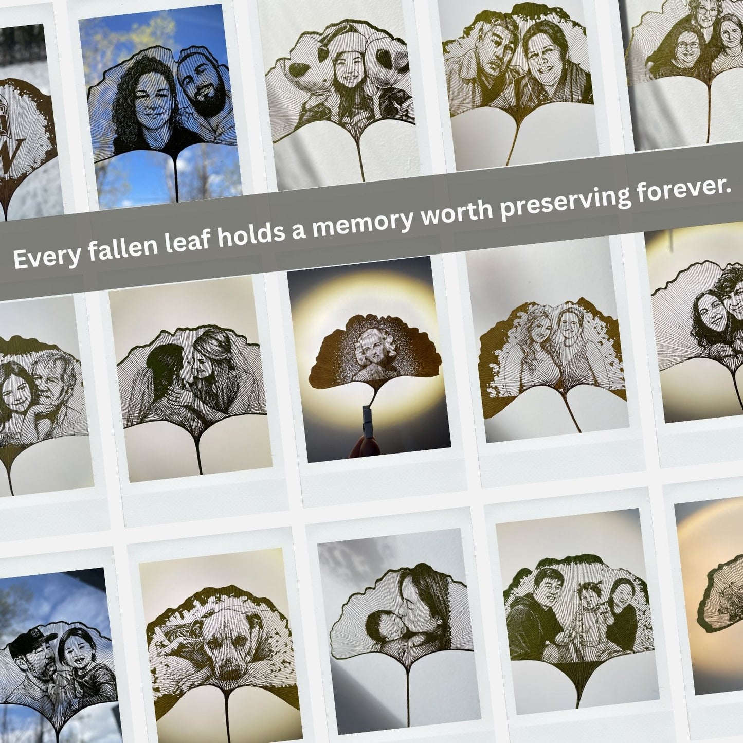 Skeletonized Ginkgo Leaf Art – Personalized Photo Carving in Black Metal Frame | LaMem