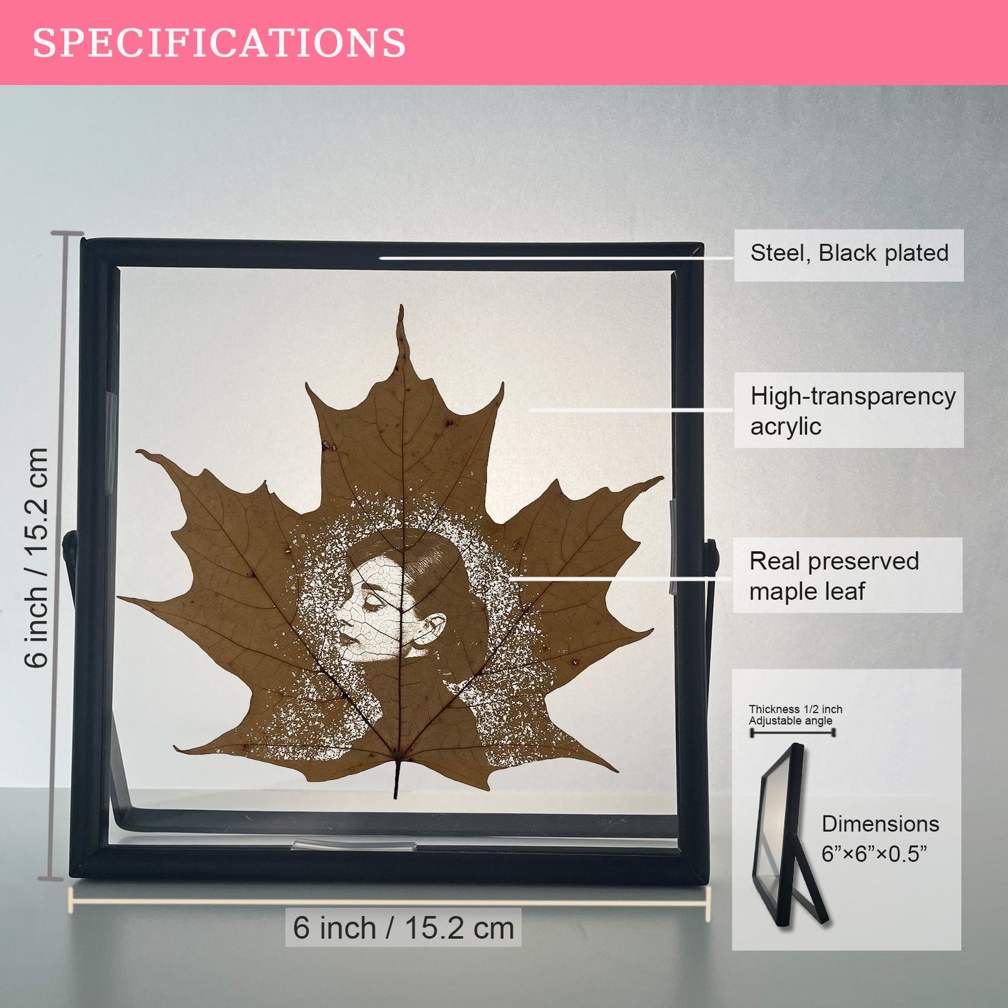 Sugar Maple Leaf Art – Personalized Photo Carving in Black Metal Frame | LaMem