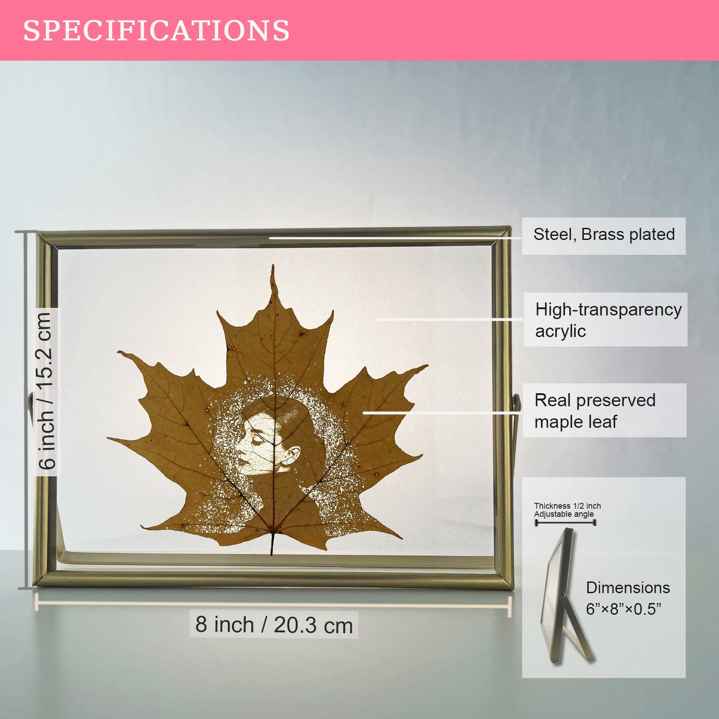 Sugar Maple Leaf Art – Personalized Photo Carving in Gold Metal Frame | LaMem