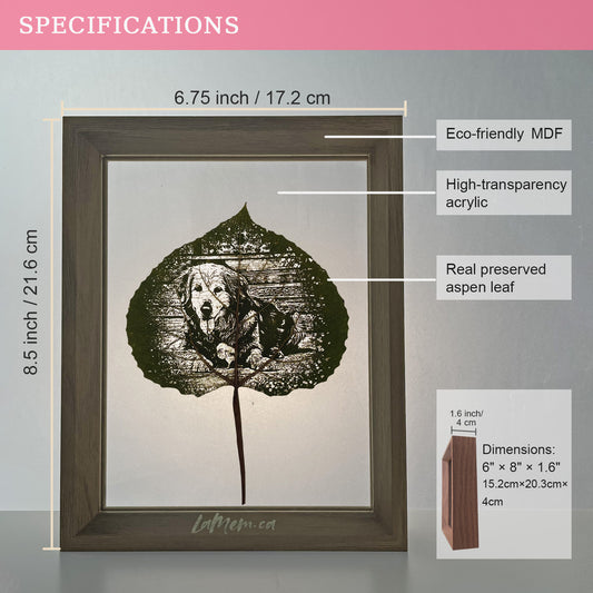 Aspen Leaf Art – Personalized Portrait Engraving in Walnut Frame | LaMem