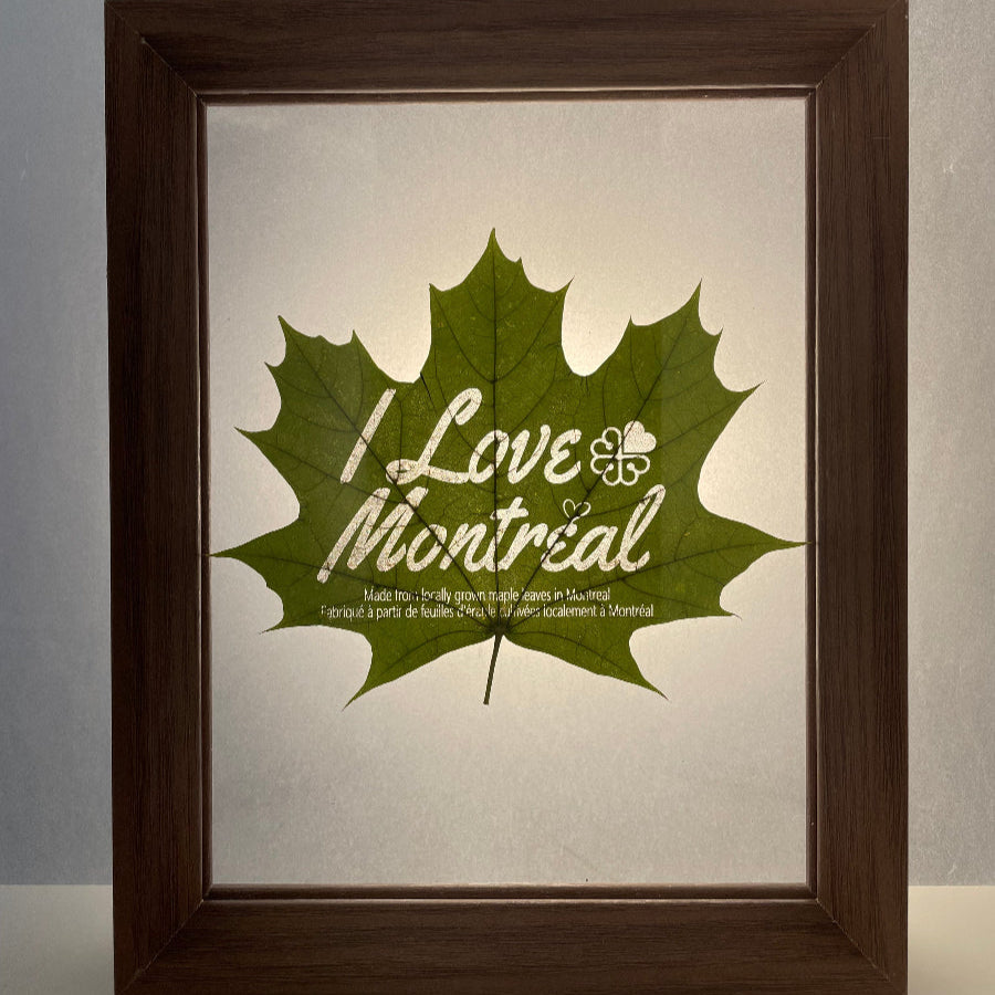 Engraved maple leaf souvenir made from real Canadian leaves, I love Montreal